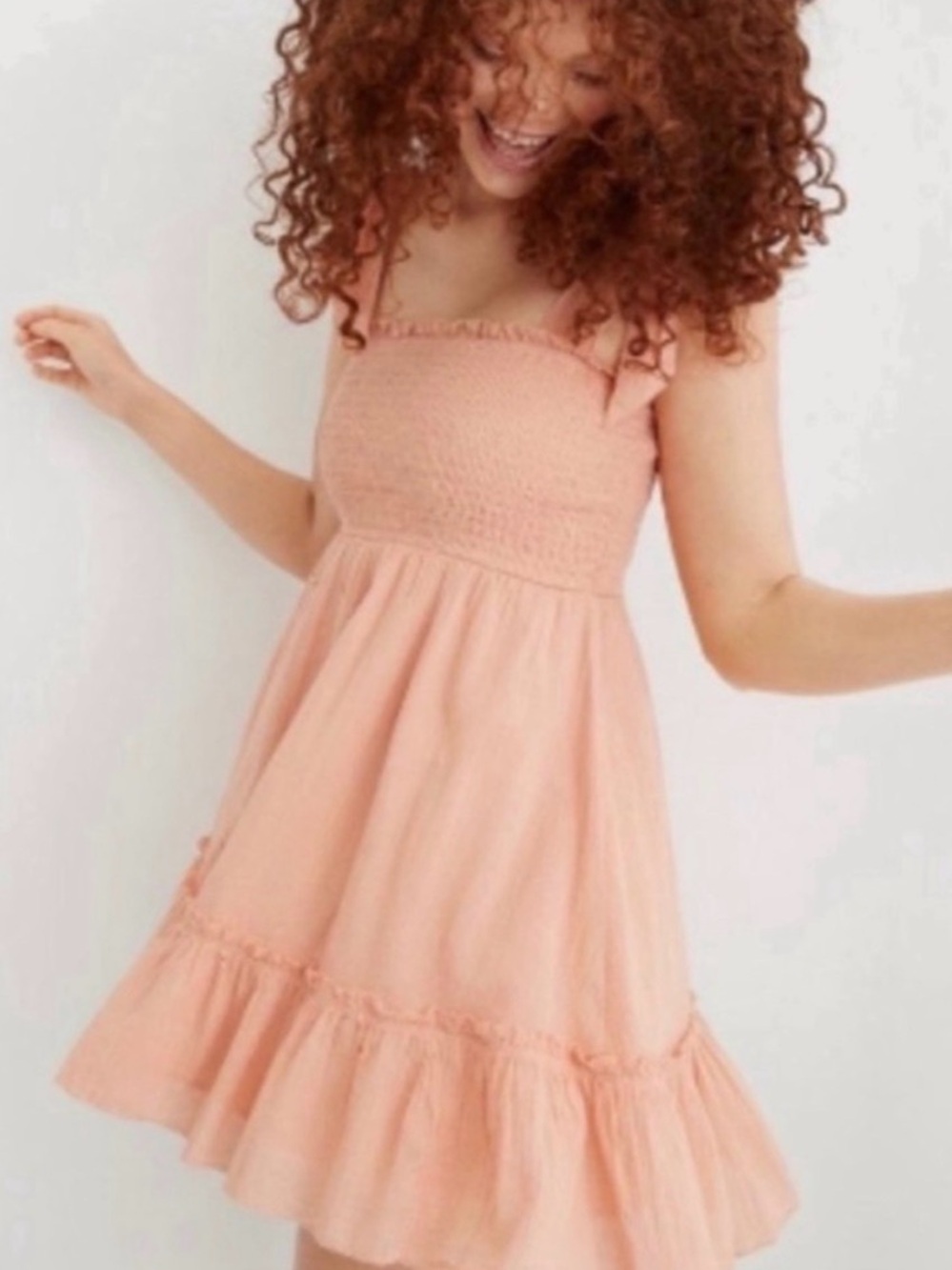 Aerie all day smocked sundress dress mini coral peach large new nwot